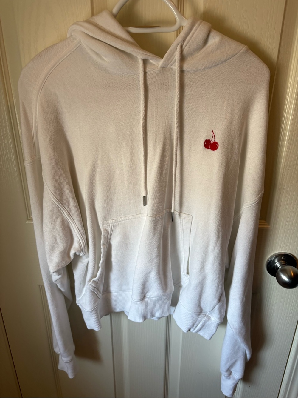 aerie White Hoodie Sweater with Red Cherry Embroidery